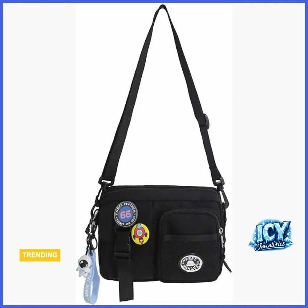 Water Resistant Nylon Crossbody Messenger Bag with Astronaut Decoration